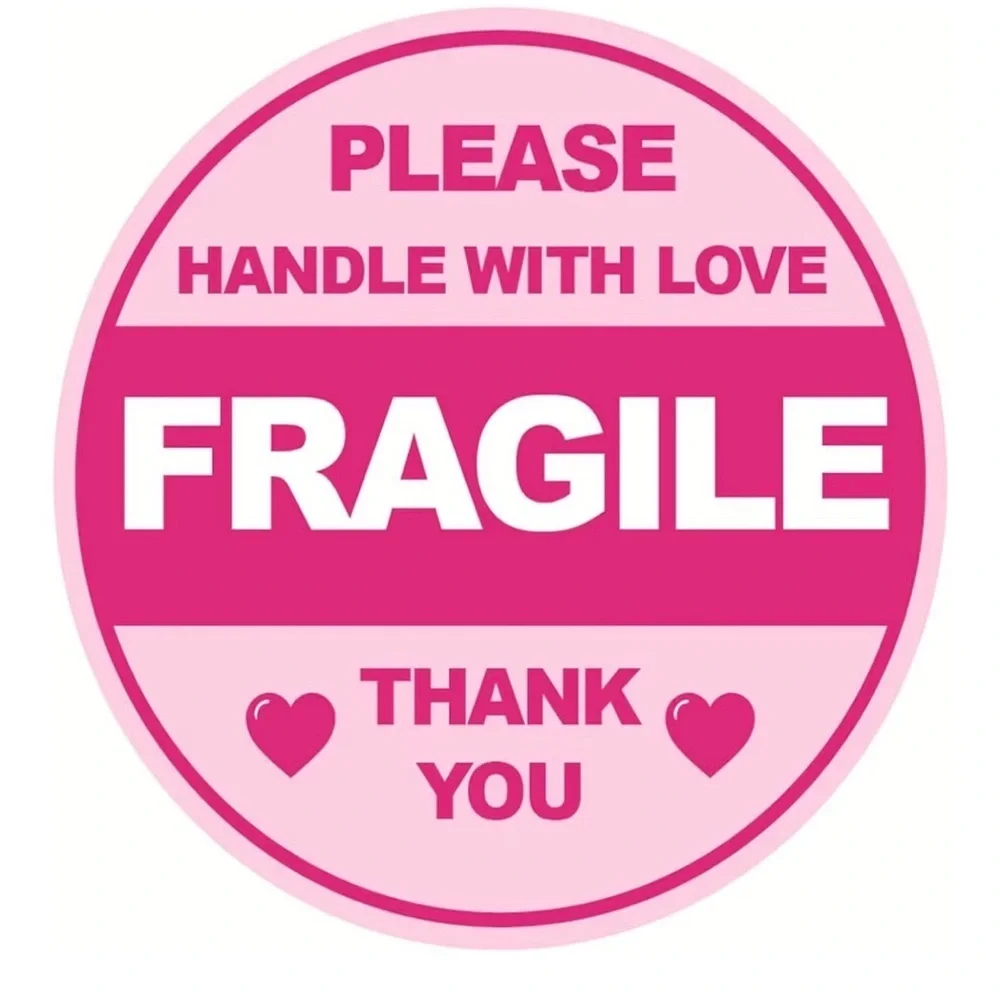 Pink Fragile Handle With Love Stickers (30)